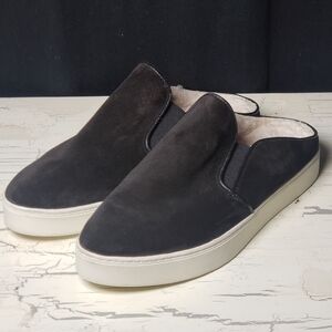 Vince 'Garvey' Lamb's Fur Slip-On  Suede Mules in Black - Women's size 7